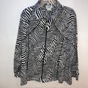LINKS BLACK WHITE ZEBRA ANIMAL PRINT JACKET 2X 95% COTTON